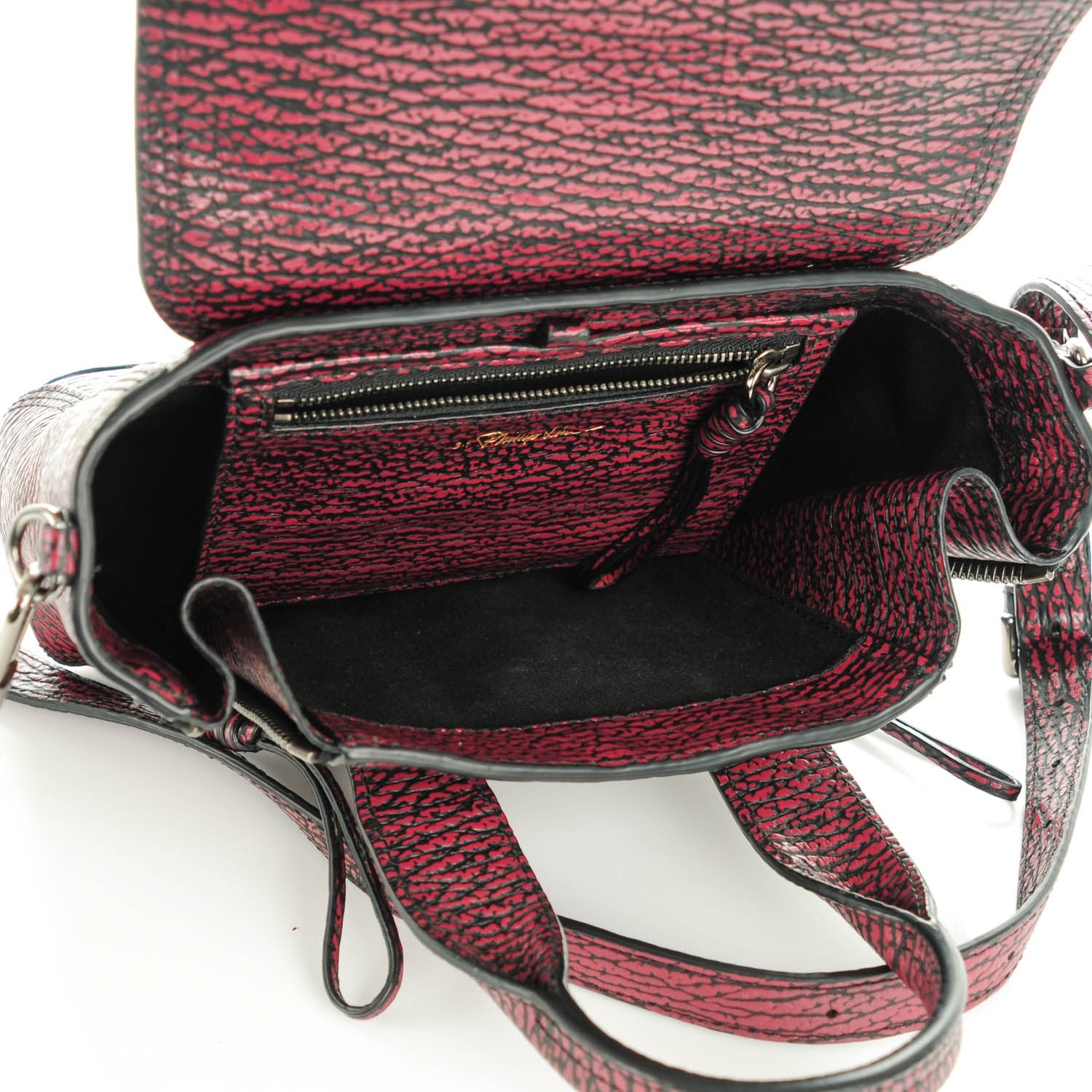 3.1 Phillip Lim 3.1 Textured Calfskin Mini Pashli Satchel Black Red 5 of 6