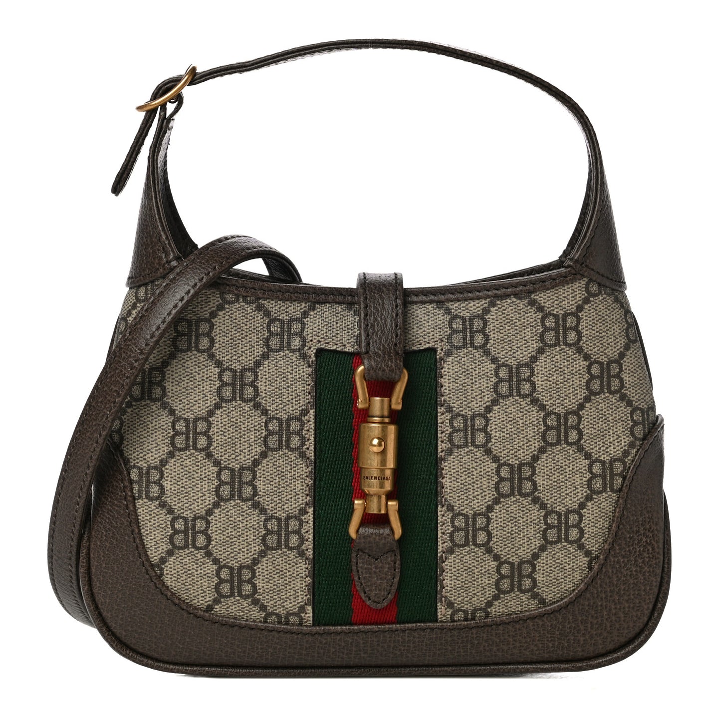 X BALENCIAGA BB Supreme Monogram Calfskin Web Mini Jackie 1961 Hobo Beige Ebony