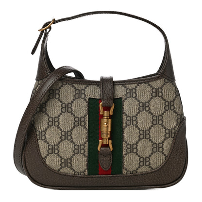 Gucci X BALENCIAGA BB Supreme Monogram Calfskin Web Mini Jackie 1961 Hobo Beige Ebony 1 of 11