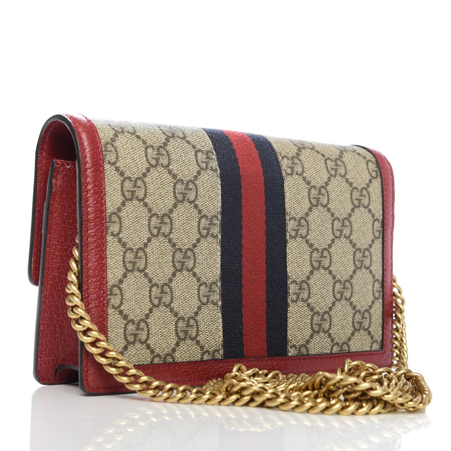 GG Supreme Monogram Web Queen Margaret Chain Wallet Red