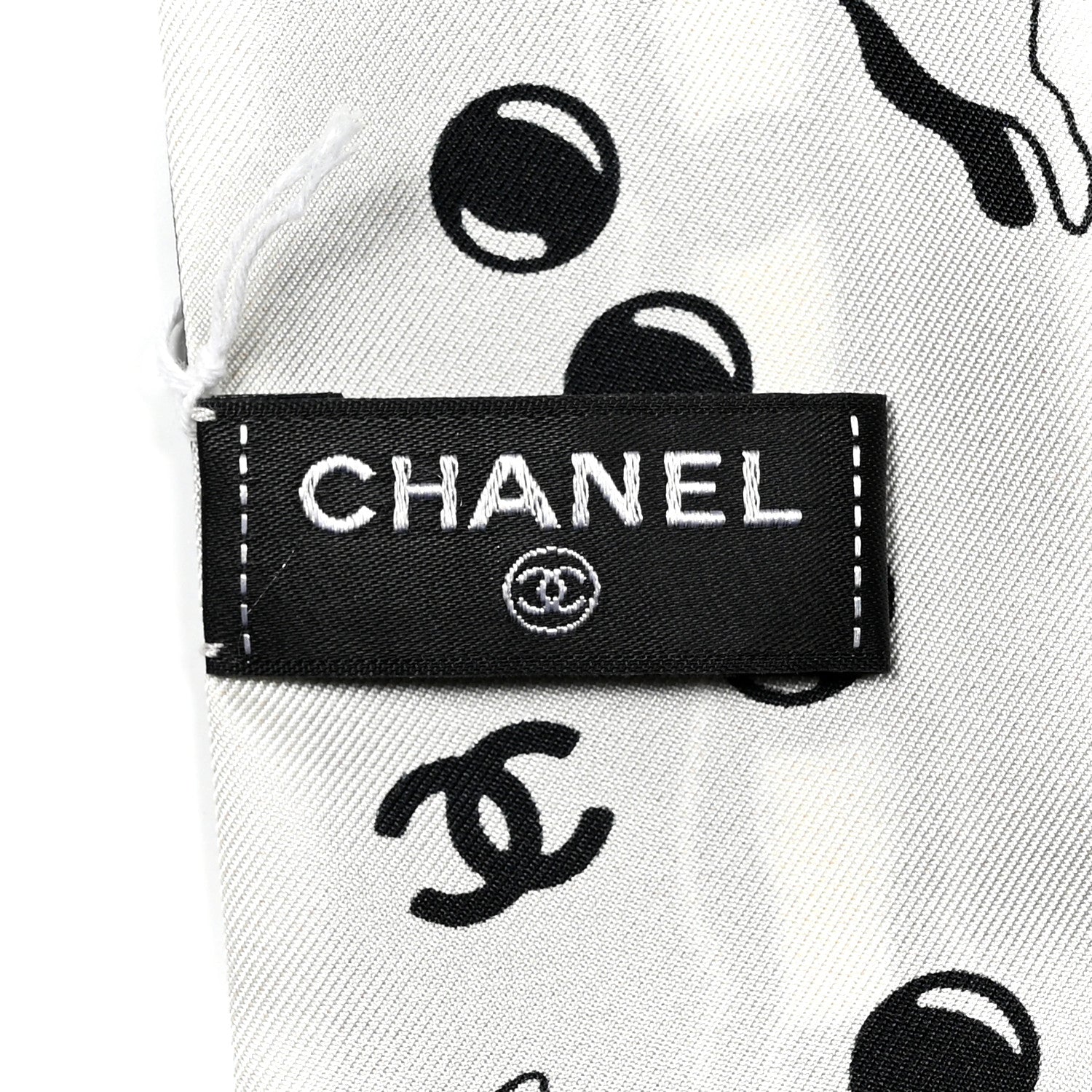 Chanel Silk CC Puppies Slim Bandeau Scarf Black Ecru 3 of 4