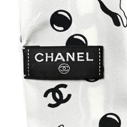 Chanel Silk CC Puppies Slim Bandeau Scarf Black Ecru 3 of 4