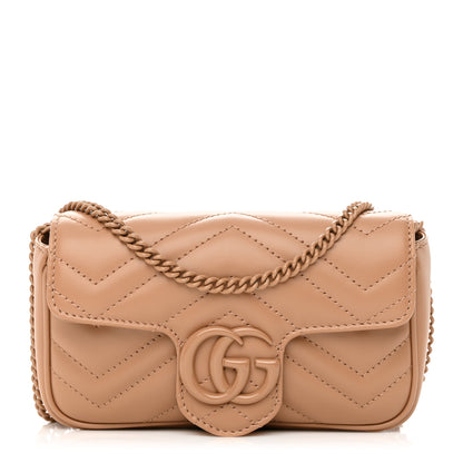 Gucci Calfskin Matelasse Monochrome Super Mini GG Marmont Shoulder Bag Camelia 1 of 13