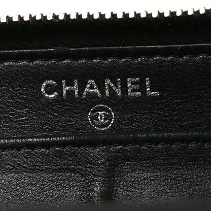 Chanel Lambskin Camellia Embossed Large Zip Around Gusset Wallet Black White 6 of 10