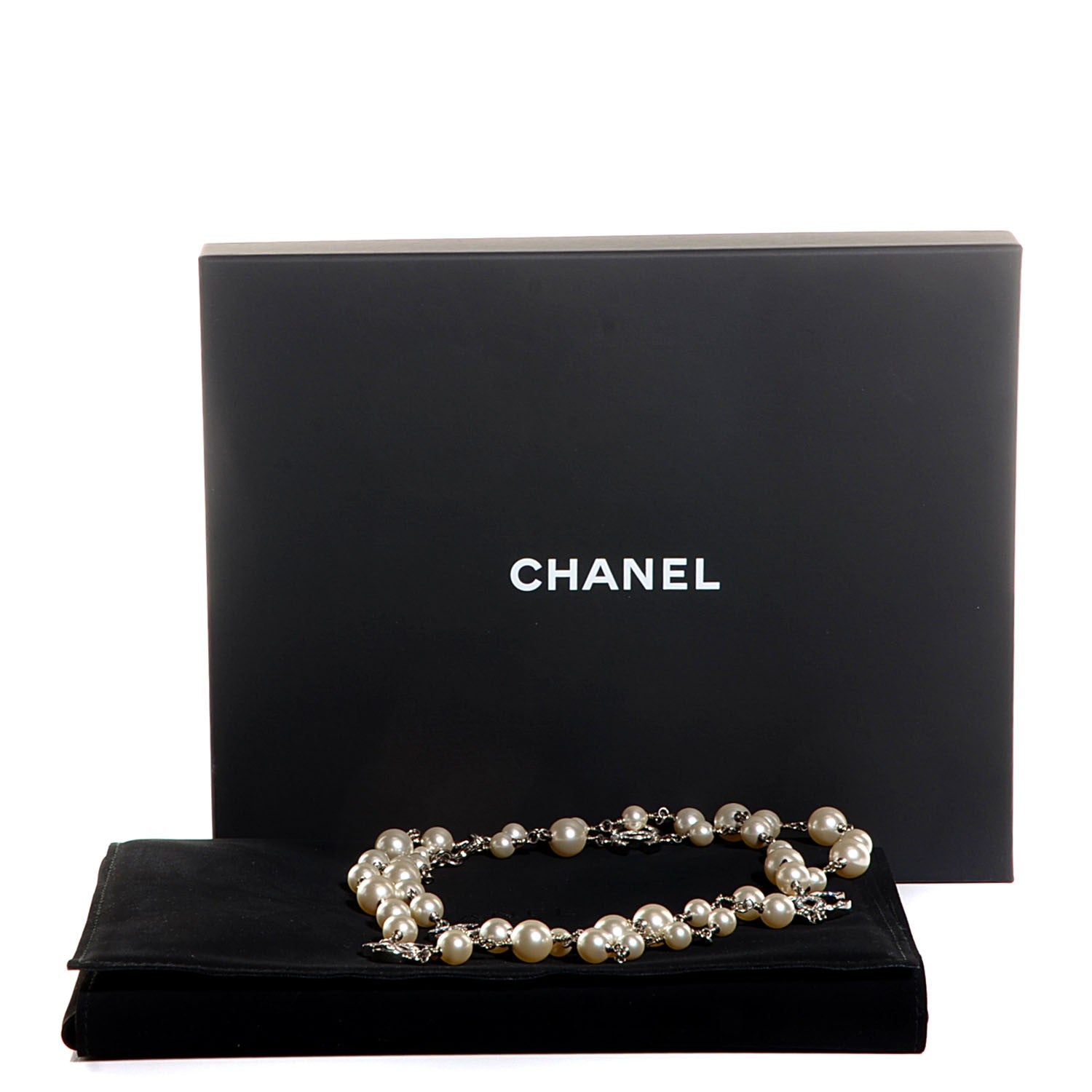 Chanel Crystal Pearl CC Long Necklace Silver 5 of 5