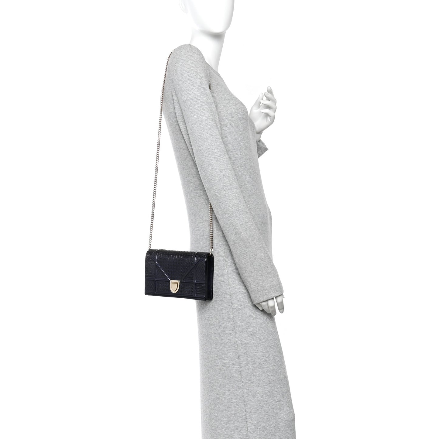 Metallic Patent Micro-Cannage Baby Diorama Flap Bag Navy Blue