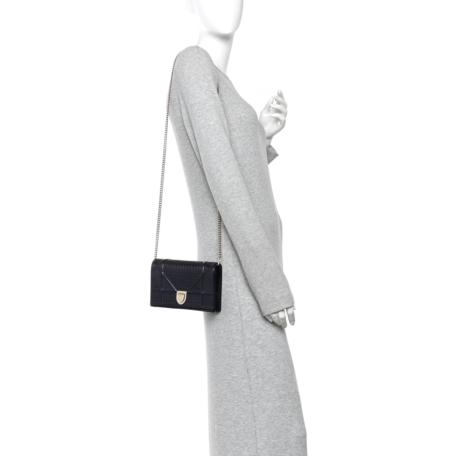 Christian Dior Metallic Patent Micro-Cannage Baby Diorama Flap Bag Navy Blue 2 of 12