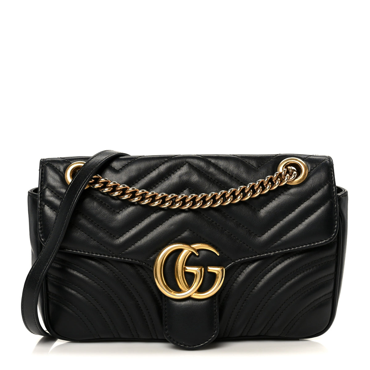 Gucci Calfskin Matelasse Small GG Marmont Shoulder Bag Black 1 of 11