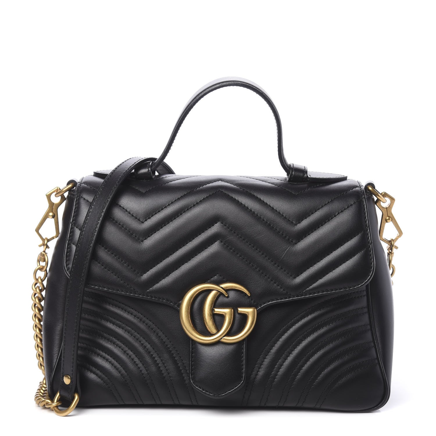 Gucci Calfskin Matelasse Small GG Marmont Top Handle Shoulder Bag Black 1 of 11