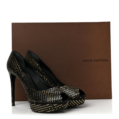 Louis Vuitton Sequin Peep Toe Platform Pumps 39 Black Gold 11 of 11