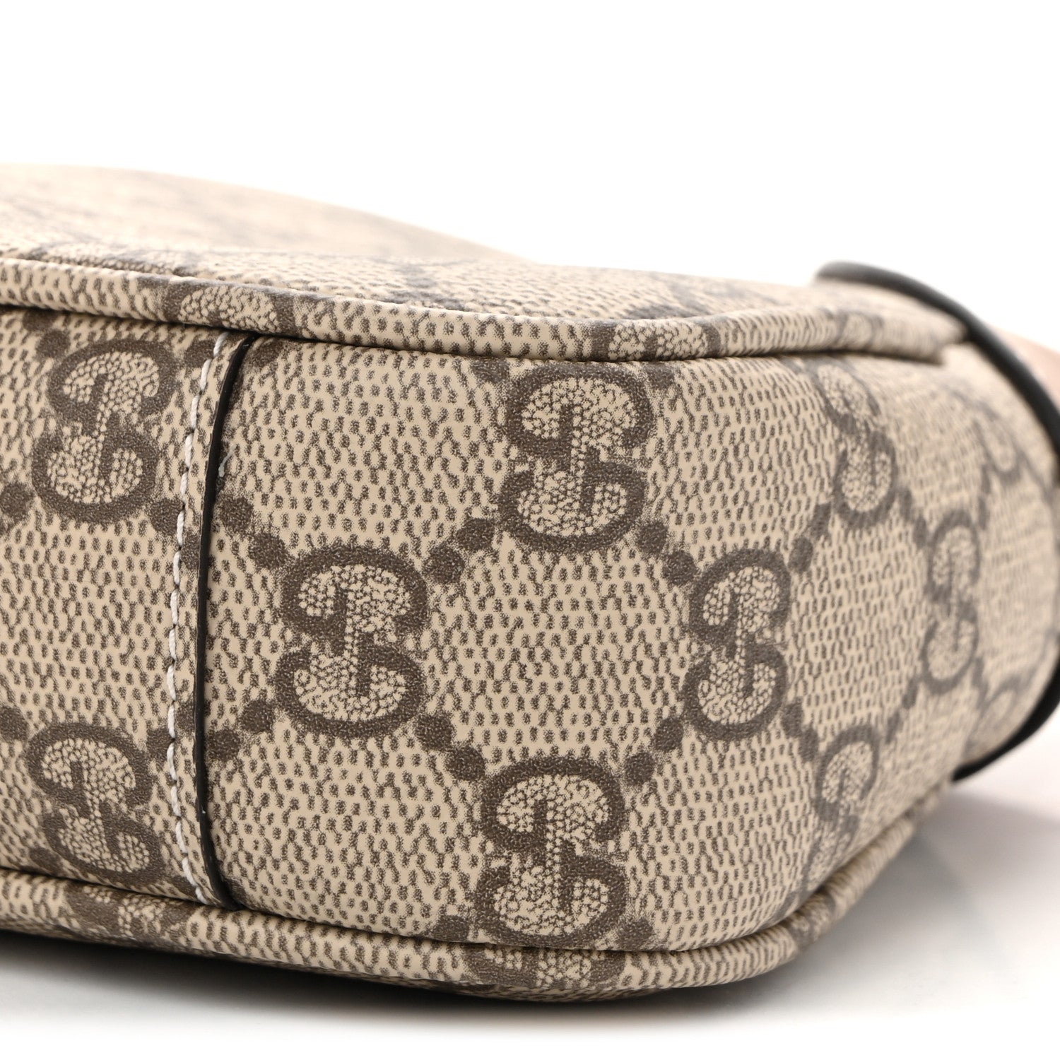 Gucci GG Supreme Monogram Textured Calfskin Small Emblem Shoulder Bag Beige Dark Brown 10 of 12