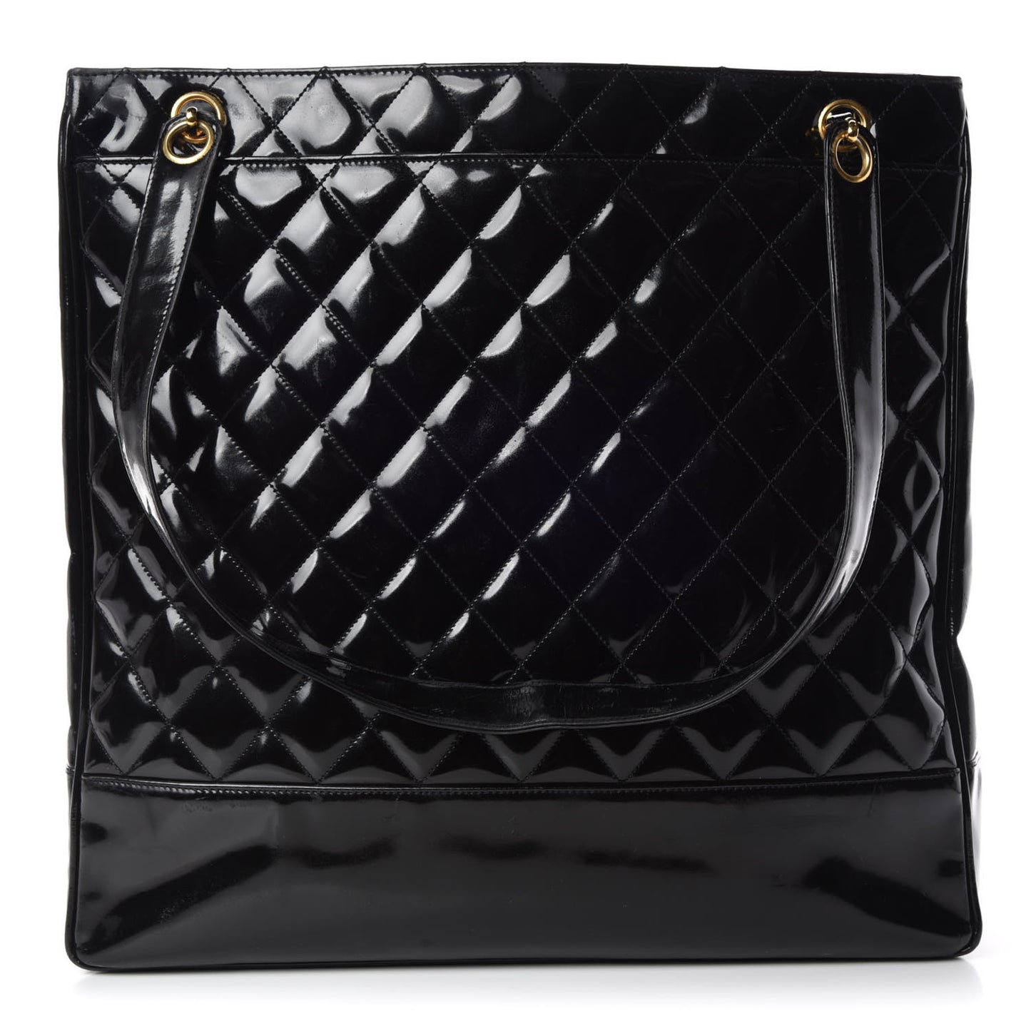 Patent Quilted Shoulder Bag Black