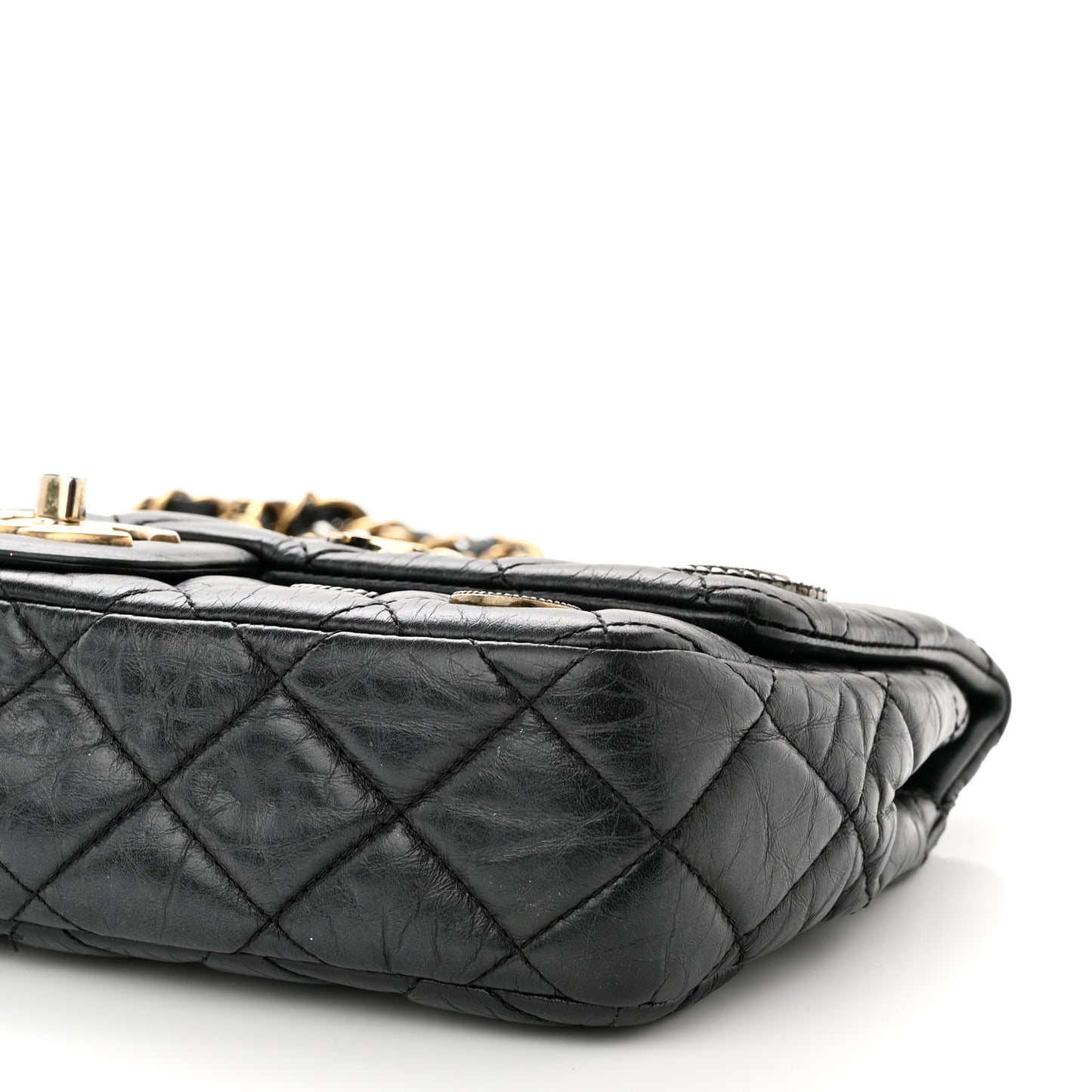 Aged Calfskin Quilted Medium Medallion Flap Black