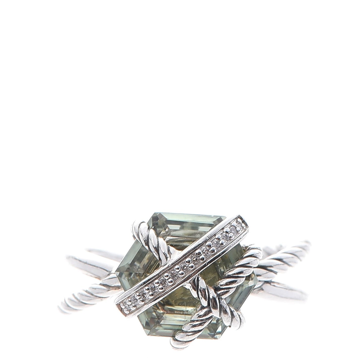 Sterling Silver Diamond Prasiolite 10mm Cable Wrap Ring 55 7.25