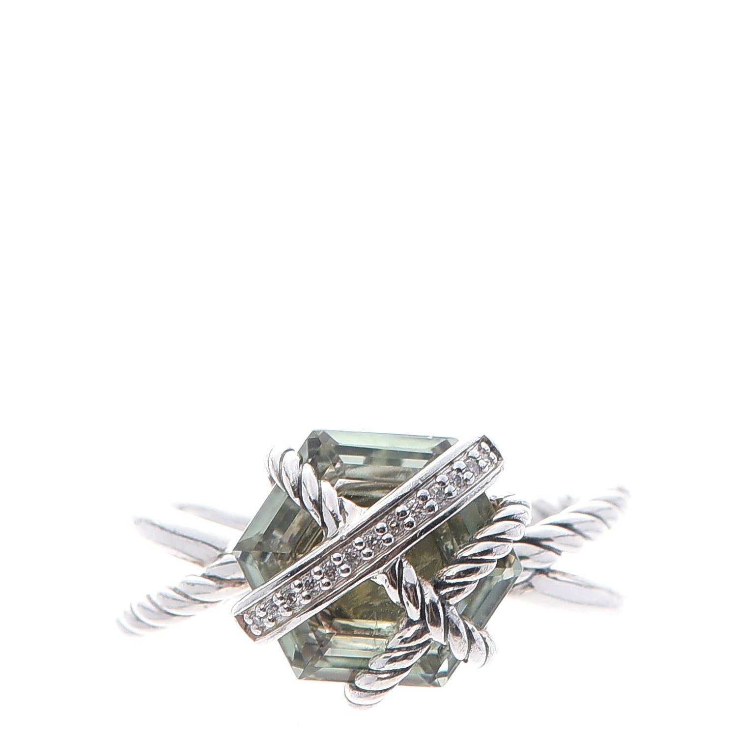 David Yurman Sterling Silver Diamond Prasiolite 10mm Cable Wrap Ring 55 7.25 1 of 5