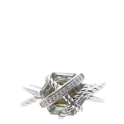 David Yurman Sterling Silver Diamond Prasiolite 10mm Cable Wrap Ring 55 7.25 1 of 5