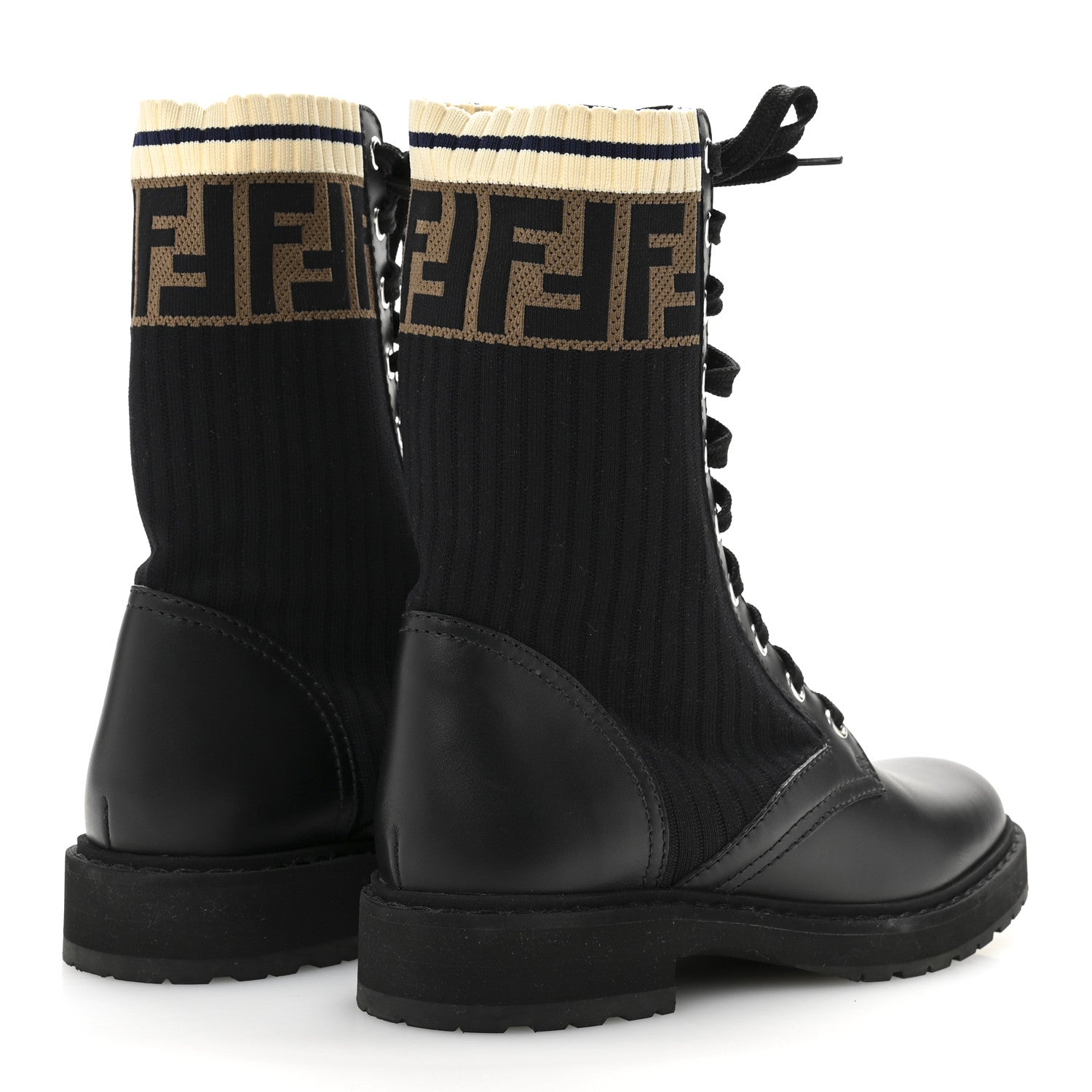 Fendi Calfskin Stretch Fabric Rockoko Biker Boots 36 Tobacco Black Marino 5 of 11