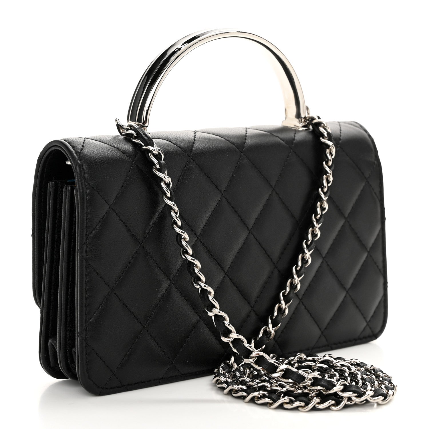 Chanel Lambskin Quilted Metal Top Handle Crossbody Flap Black 3 of 12