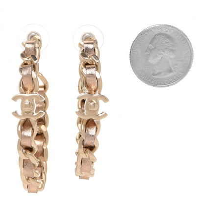 Chanel Metal Lambskin CC Turnlock Chain Hoop Earrings Matte Gold 2 of 4