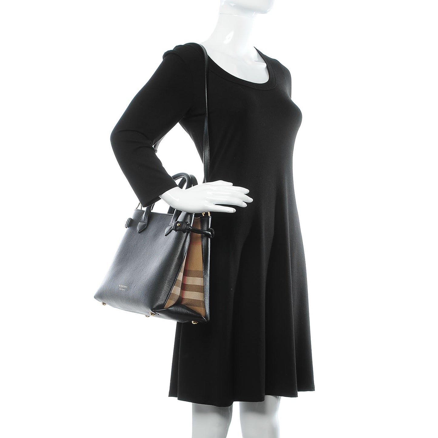 Grainy Calfskin House Check Medium Banner Tote Black