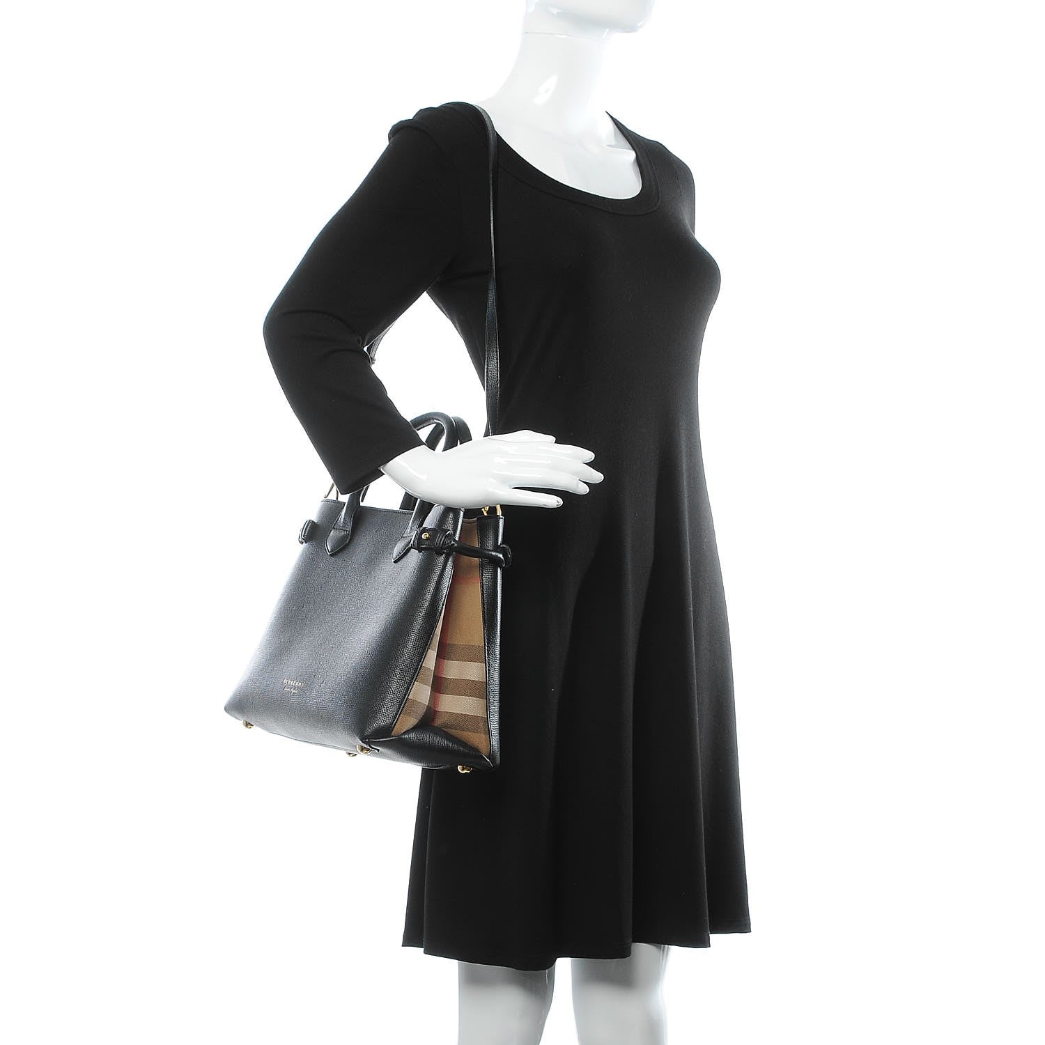 Burberry Grainy Calfskin House Check Medium Banner Tote Black 3 of 10