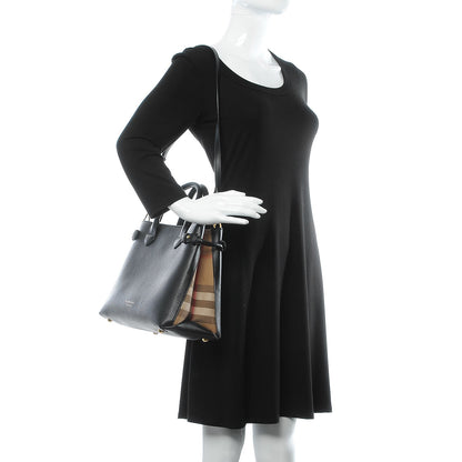 Burberry Grainy Calfskin House Check Medium Banner Tote Black 3 of 10