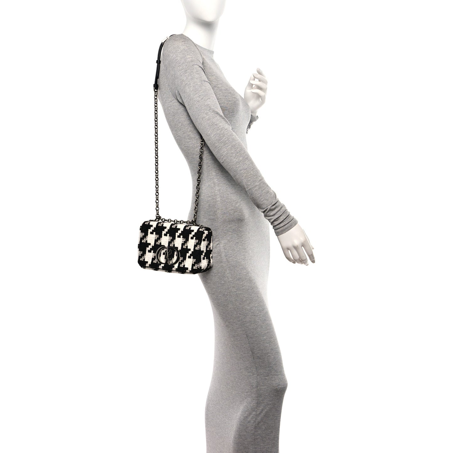 Tweed Macro Houndstooth Small Caro Bag Black White
