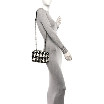 Christian Dior Tweed Macro Houndstooth Small Caro Bag Black White 2 of 11
