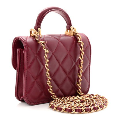 Chanel Lambskin Quilted Top Handle Flap Coin Purse With Chain Burgundy 3 of 12