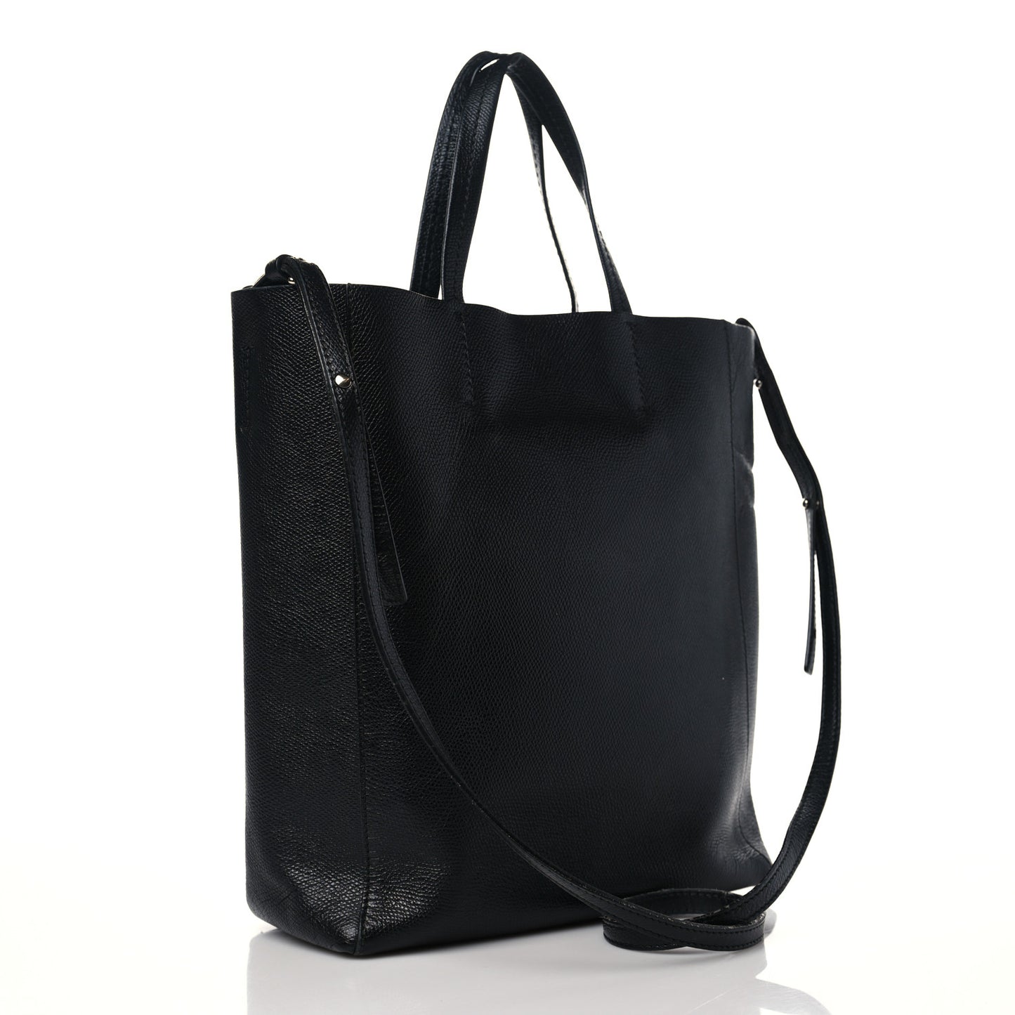 Grained Calfskin Small Vertical Cabas Black