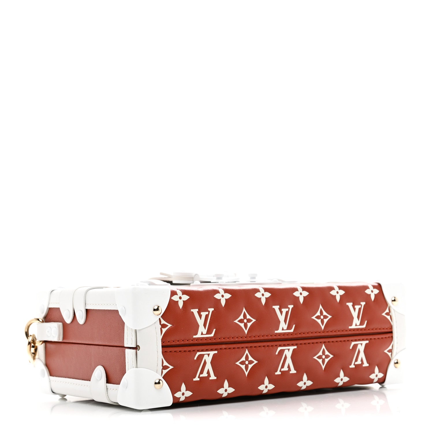 Louis Vuitton Lambskin Embossed Monogram Petite Malle Brown White 3 of 9