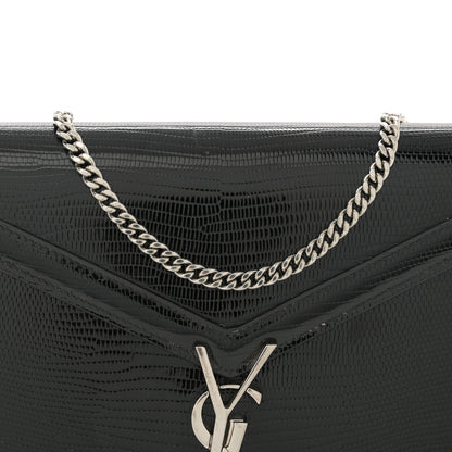 Saint Laurent Calfskin Lizard Embossed Monogram Cassandra Chain Wallet Black 8 of 13