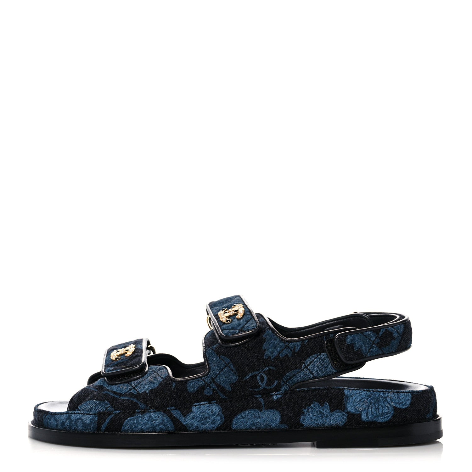 Chanel Denim Velcro Dad Sandals 39 Dark Grey Blue Black 1 of 8