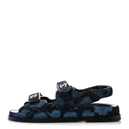 Chanel Denim Velcro Dad Sandals 39 Dark Grey Blue Black 1 of 8