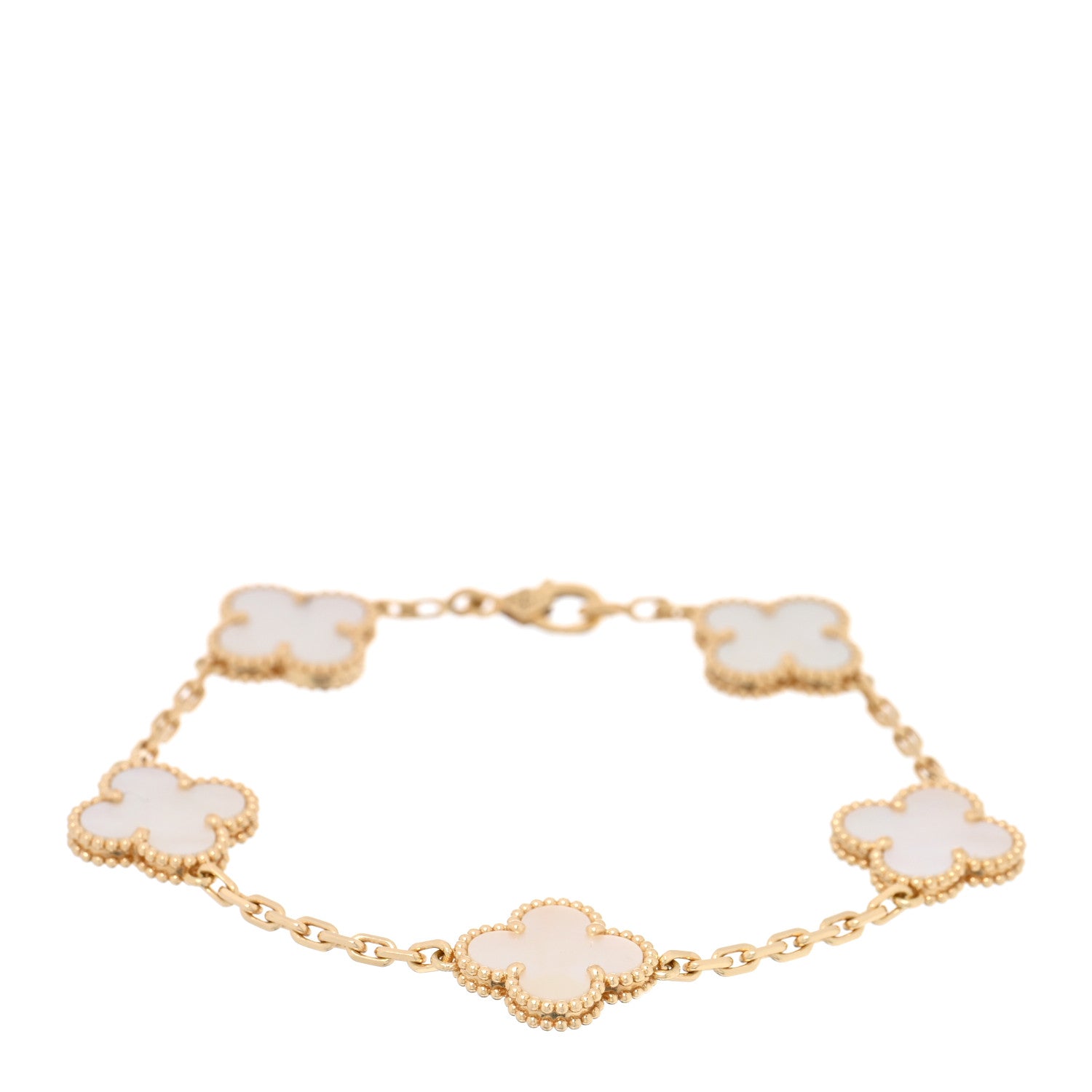 Van Cleef & Arpels 18K Yellow Gold Mother of Pearl 5 Motifs Vintage Alhambra Bracelet 1 of 4