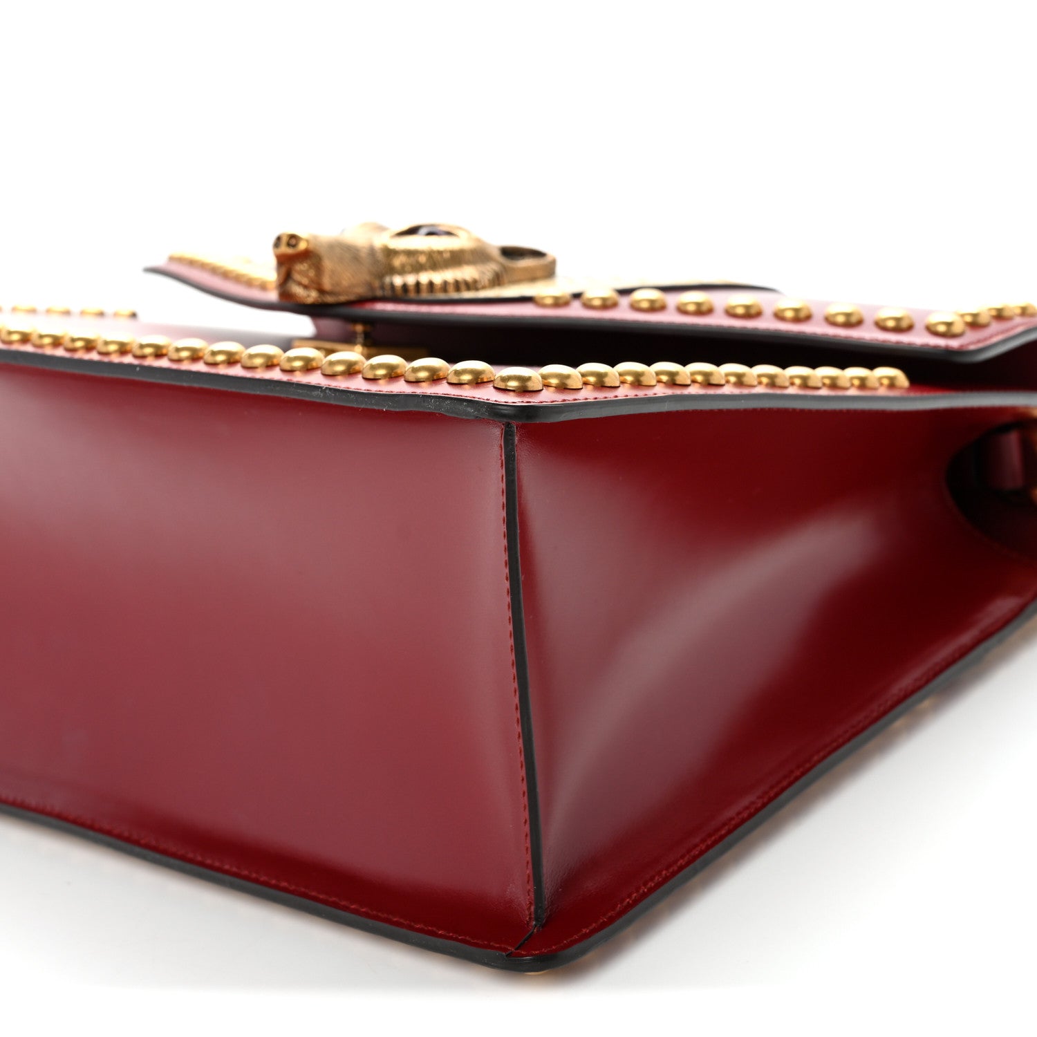 Gucci Glossy Calfskin Snakeskin Studded Fox Broche Bamboo Top Handle Bag Red 10 of 11