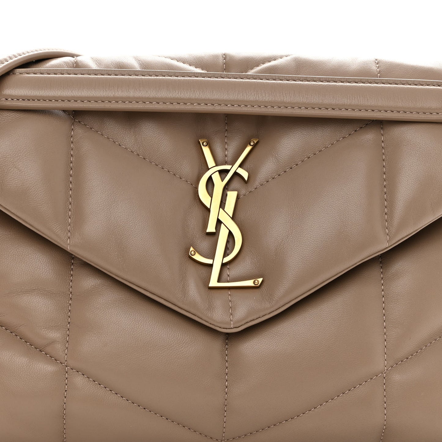Lambskin Quilted Small Loulou Puffer Monogram Chain Satchel Dark Beige