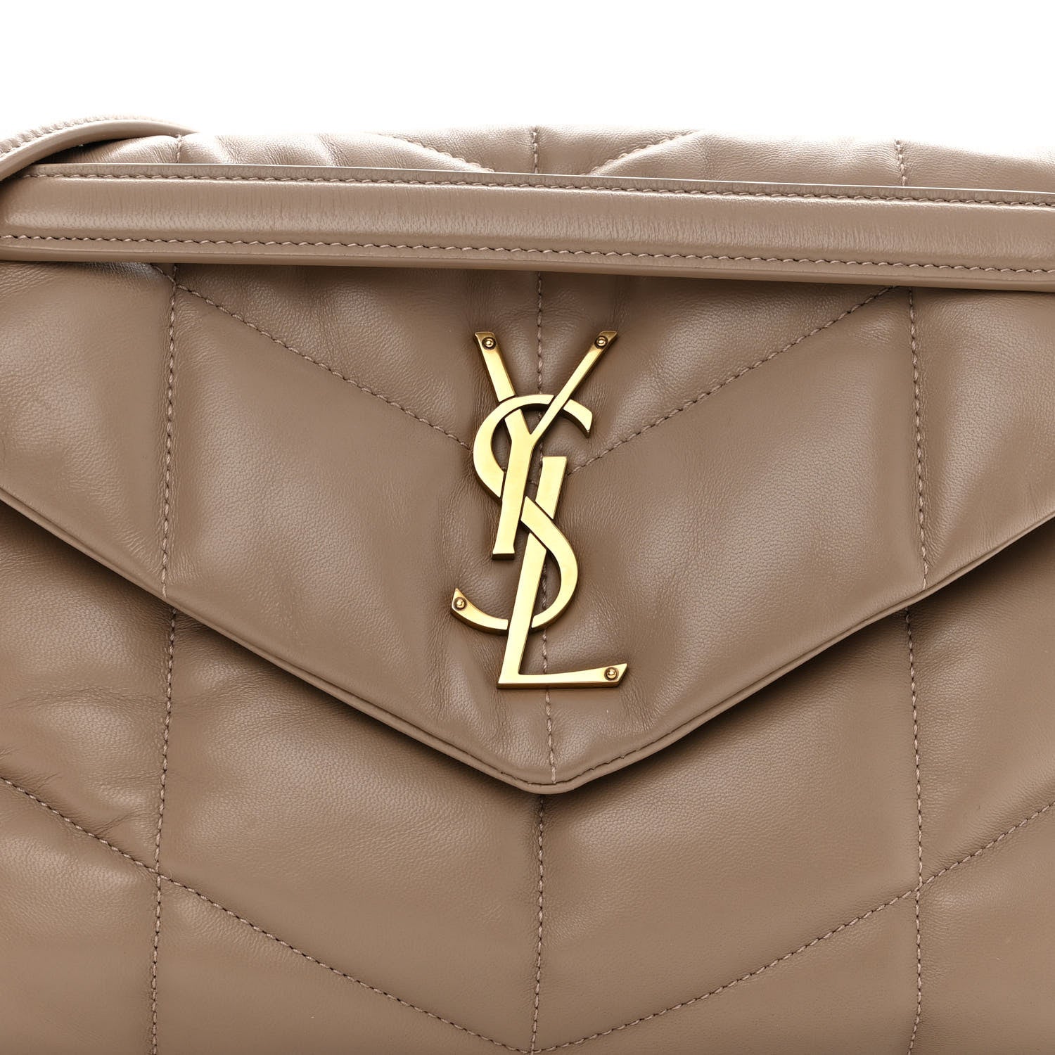Saint Laurent Lambskin Quilted Small Loulou Puffer Monogram Chain Satchel Dark Beige 7 of 9