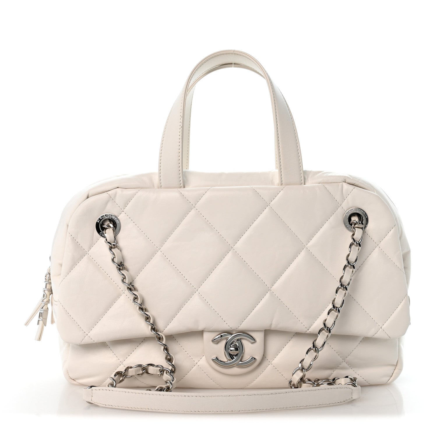 Chanel Aged Calfskin Quilted Small Express Bowling Bag White 1 of 12