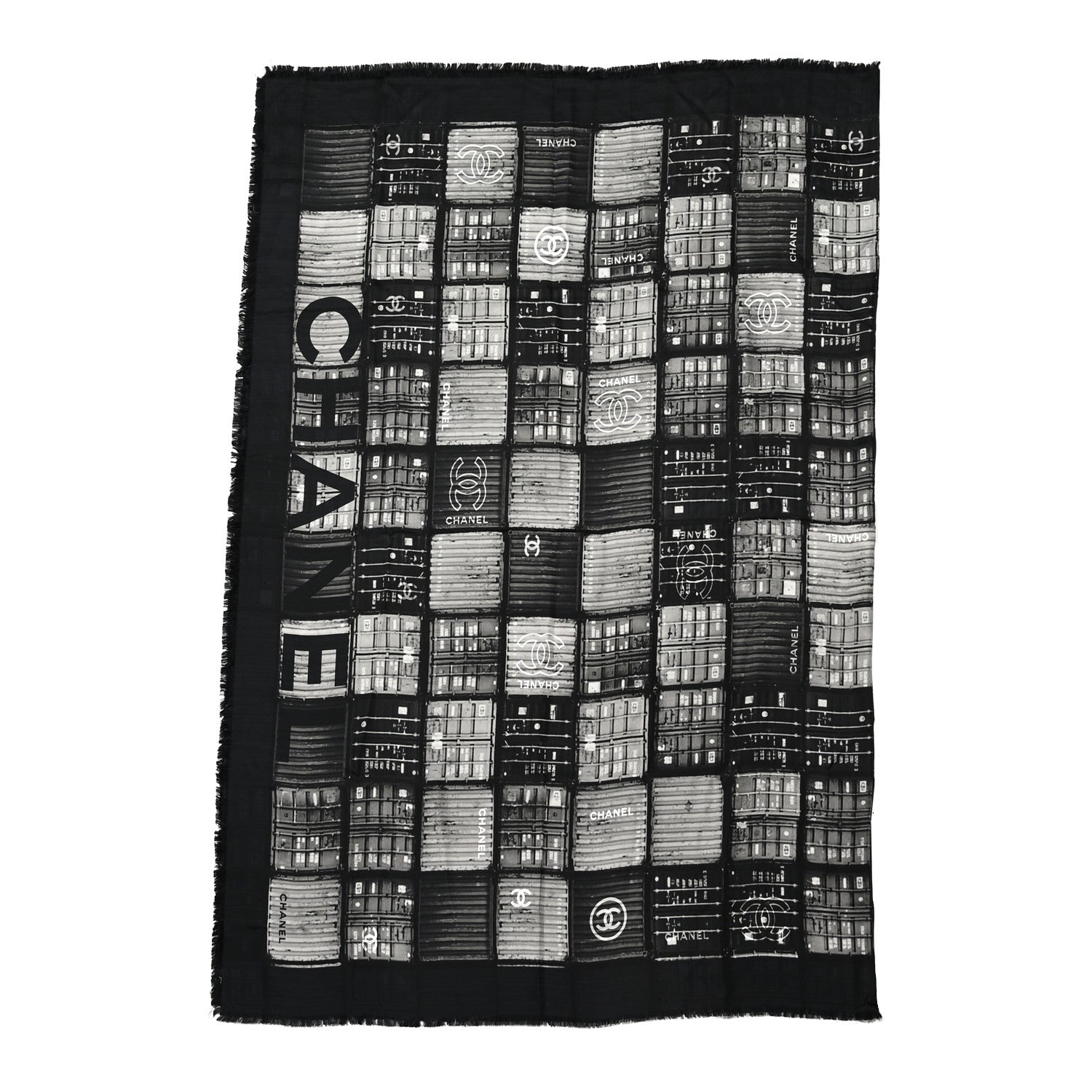 Chanel Silk Shipping Container CC Square Scarf Black Grey 3 of 7