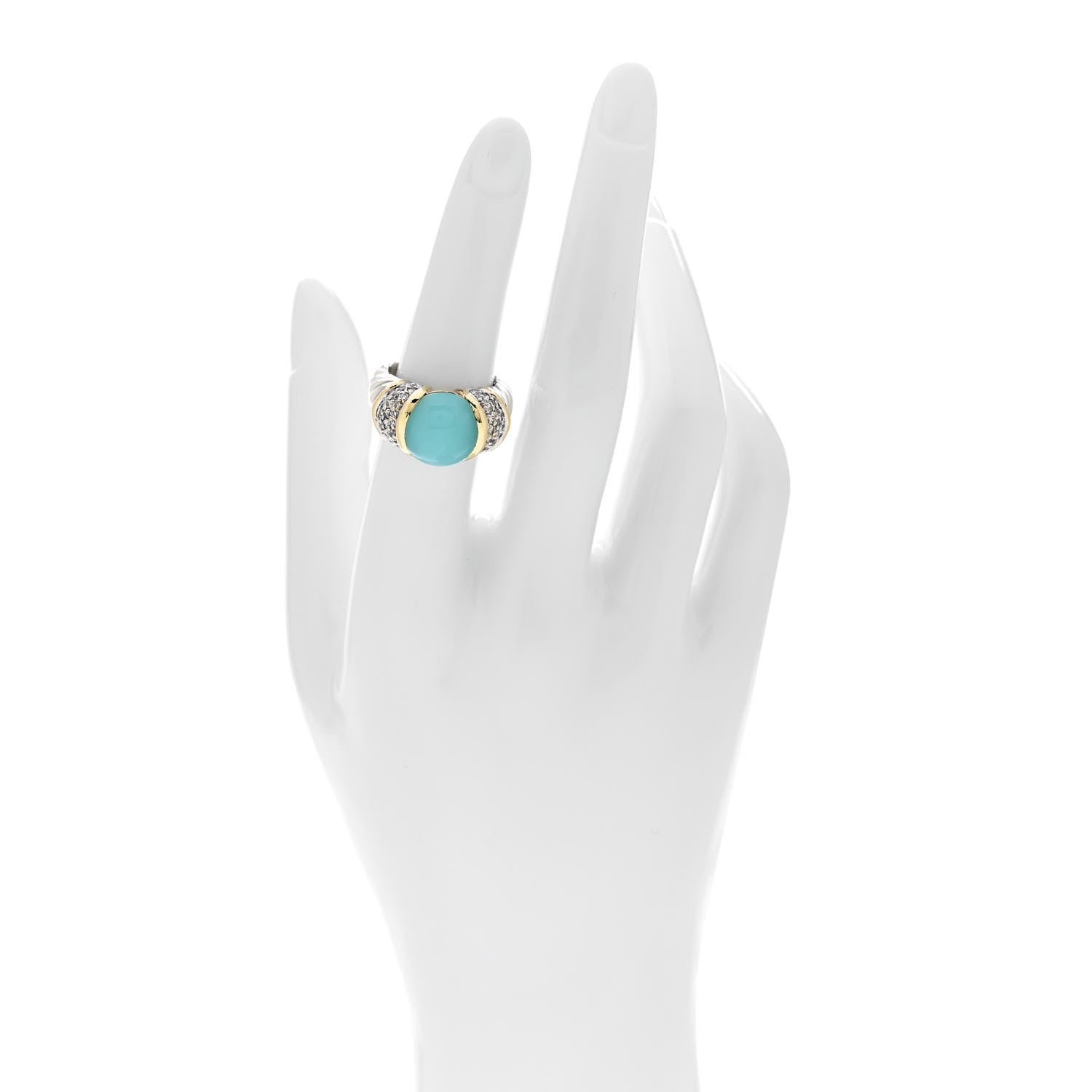 David Yurman Sterling Silver 18K Yellow Gold Diamond Chalcedony 12mm Cable Capri Ring 53 6.25 2 of 4
