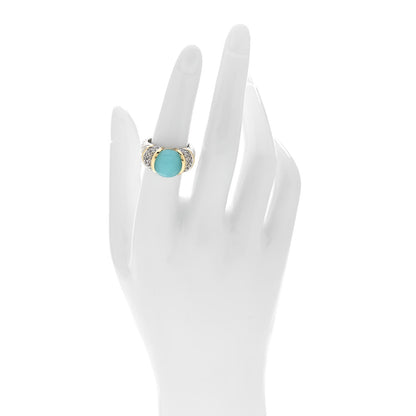 David Yurman Sterling Silver 18K Yellow Gold Diamond Chalcedony 12mm Cable Capri Ring 53 6.25 2 of 4