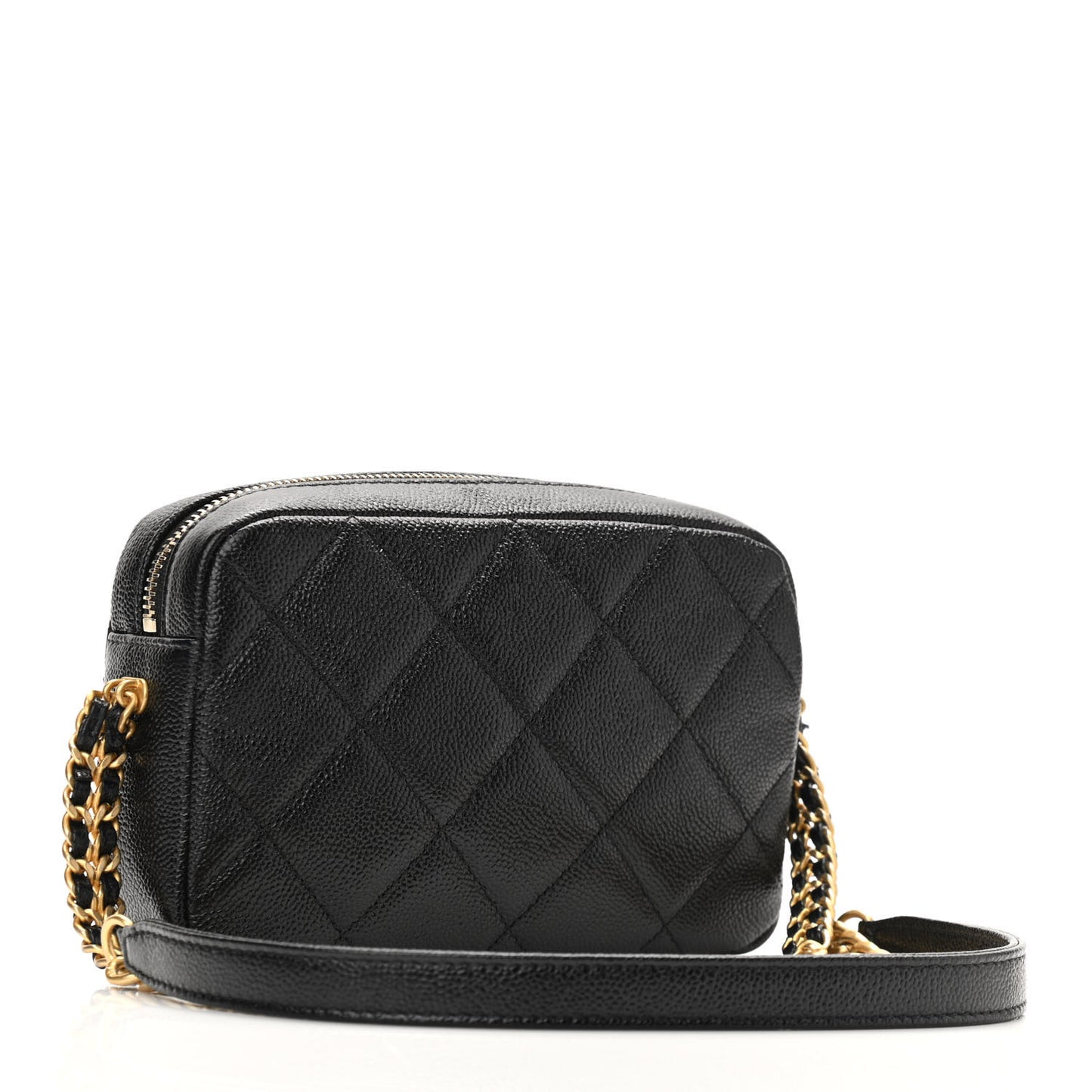 Shiny Caviar Quilted Chain Melody Camera Bag Black