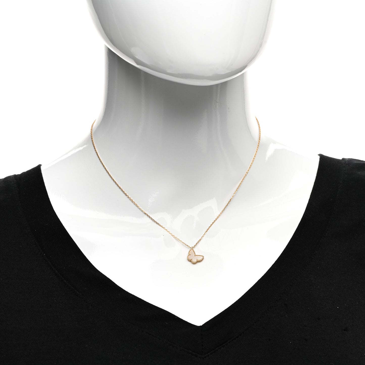 18K Yellow Gold Mother of Pearl Sweet Alhambra Butterfly Pendant Necklace