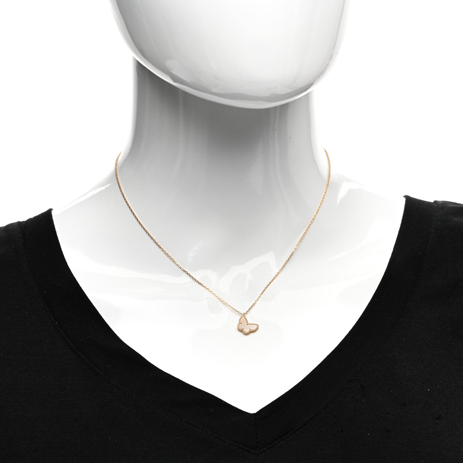 Van Cleef & Arpels 18K Yellow Gold Mother of Pearl Sweet Alhambra Butterfly Pendant Necklace 2 of 6