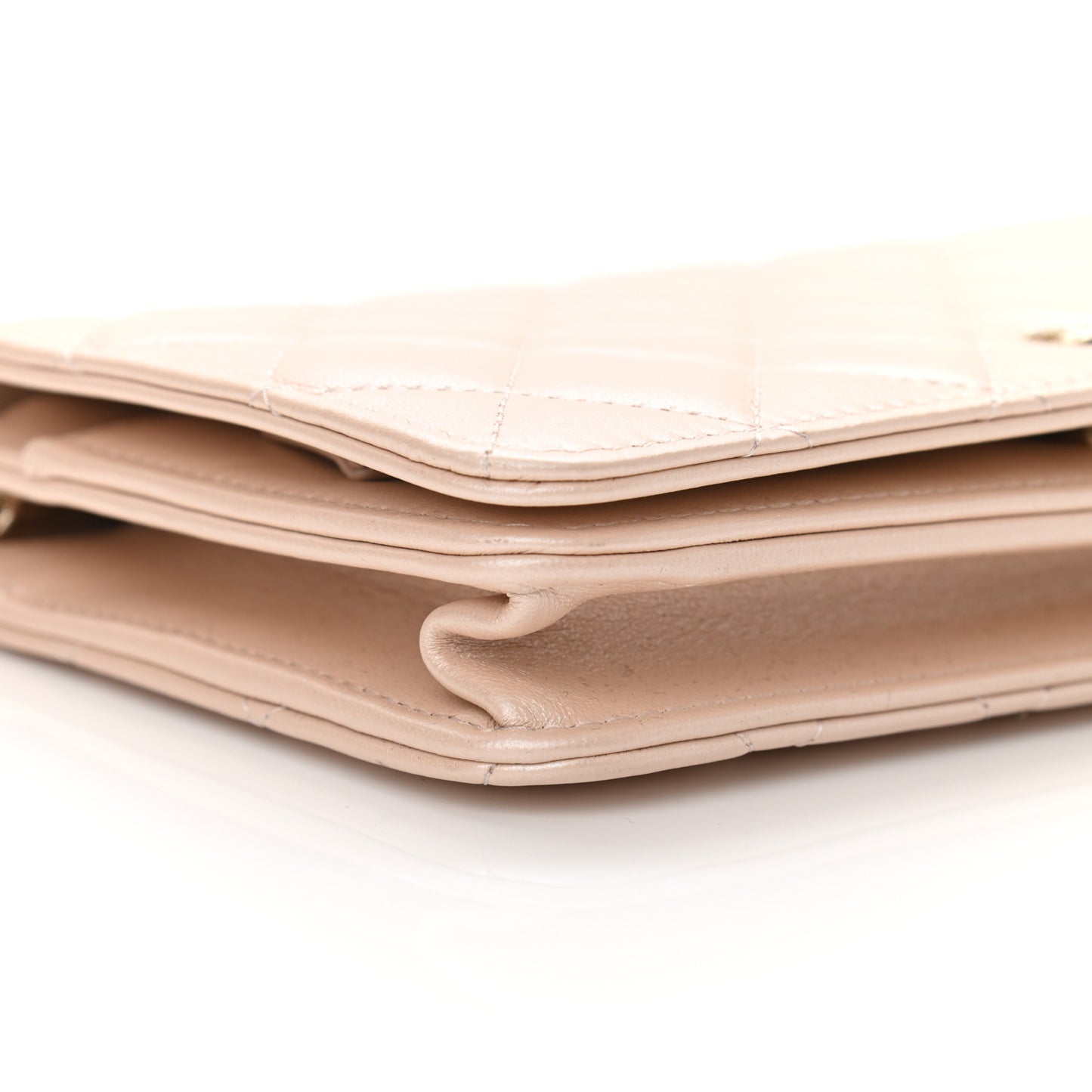 Iridescent Lambskin Quilted Pearl Wallet On Chain WOC Light Beige