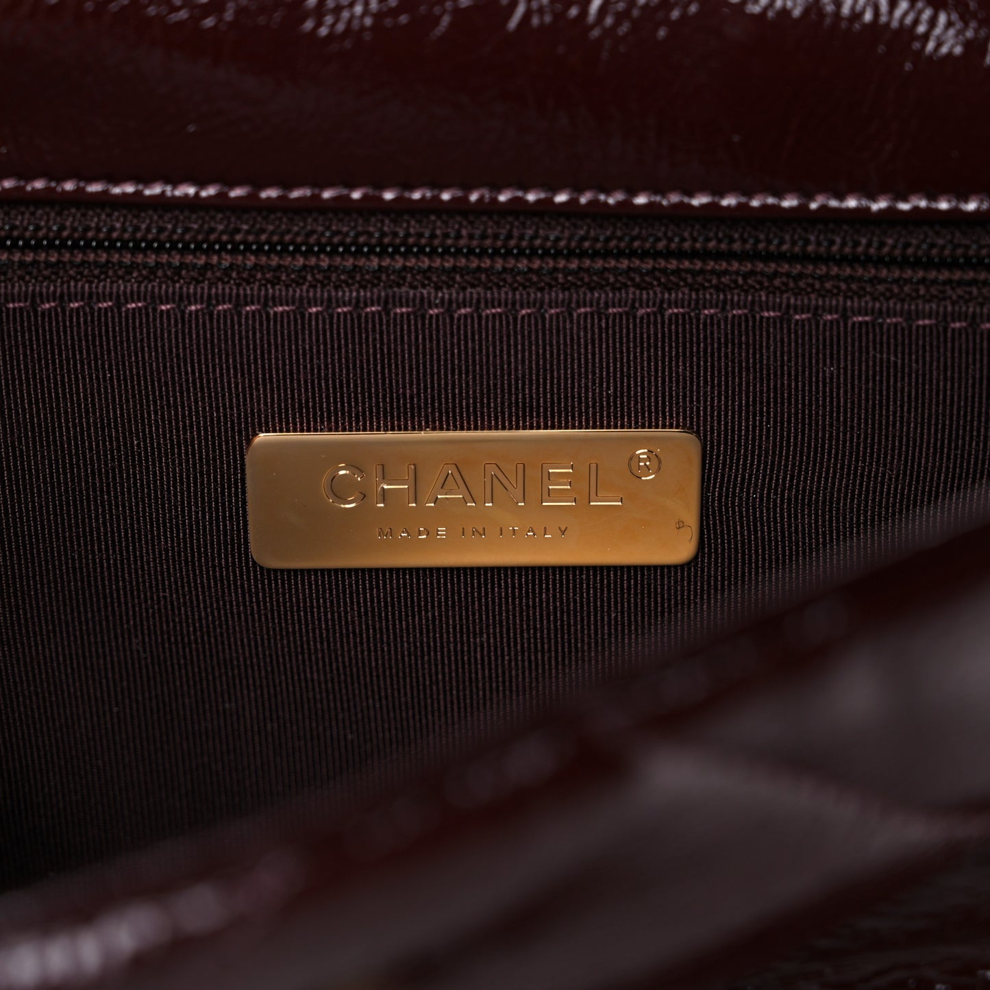 Shiny Crumpled Calfskin Quilted Medium Chanel 19 Flap Burgundy