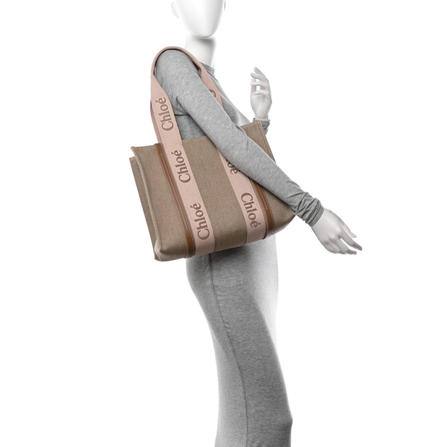 Chloe Linen Calfskin Medium Woody Ribbon Tote Blushy Beige 2 of 11
