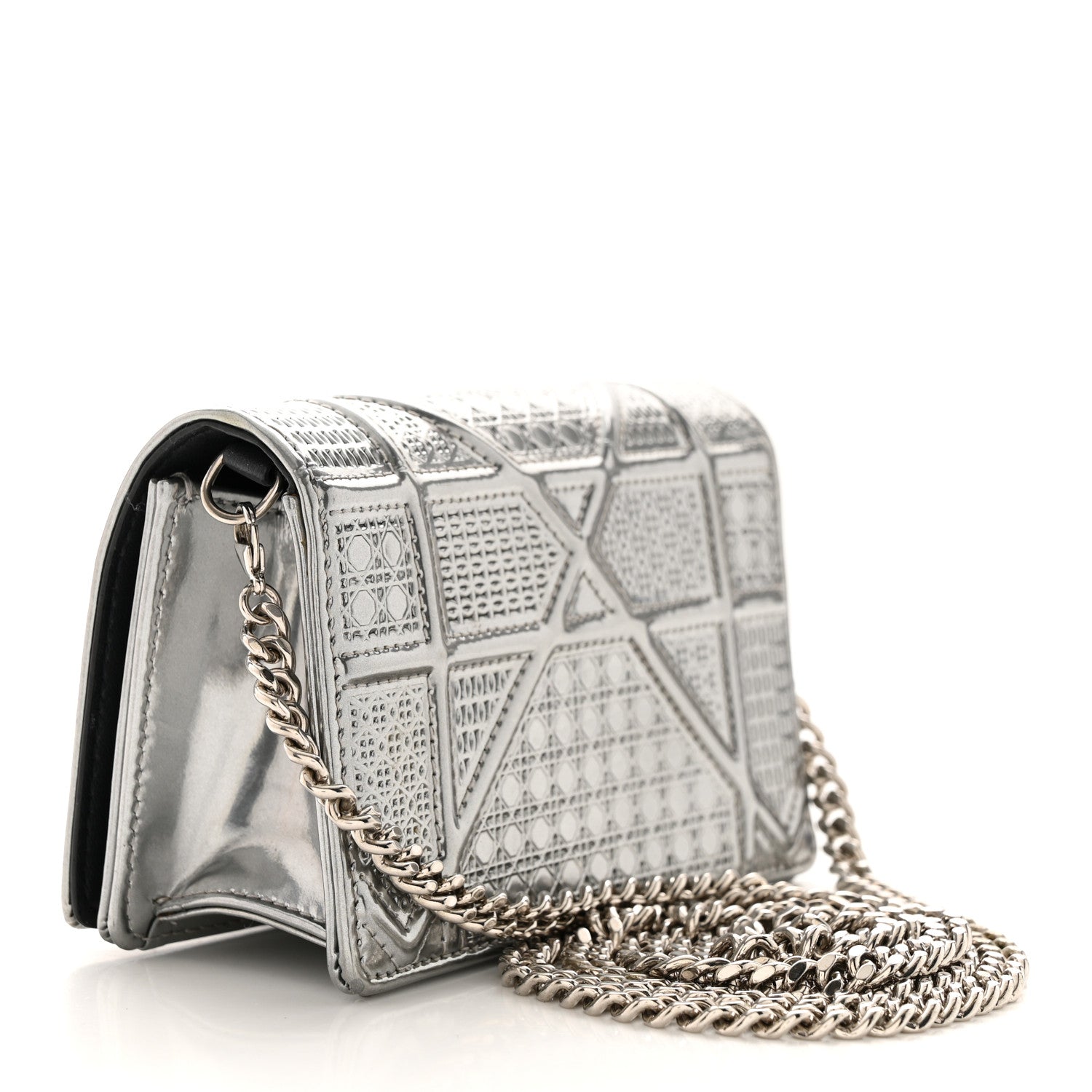 Christian Dior Metallic Patent Micro-Cannage Baby Diorama Flap Bag Silver 3 of 9