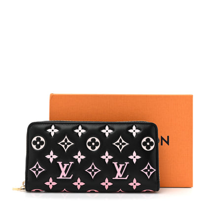 Louis Vuitton Lambskin Embossed Monogram LV Ski Coussin Zippy Wallet Black Pink 8 of 8